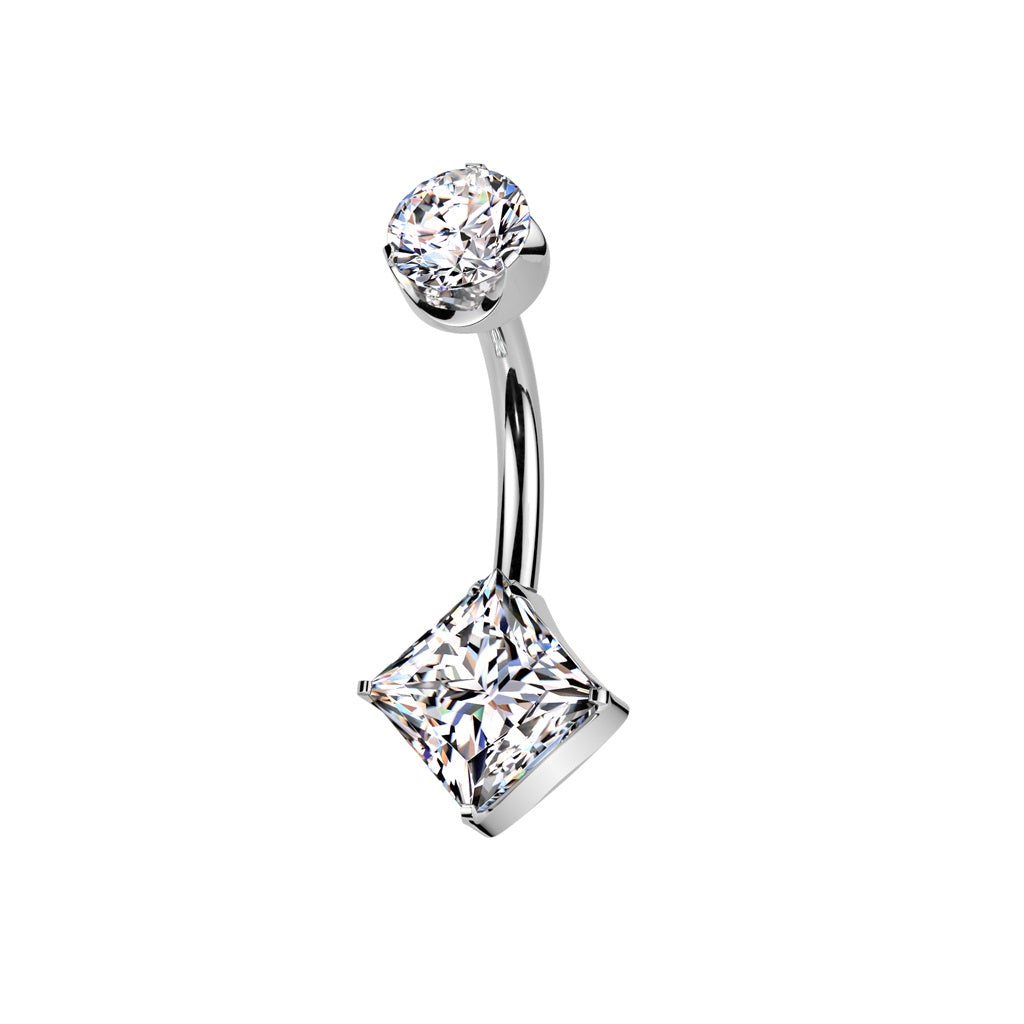 Threadless Push-In Diamond Shaped CZ Crystal Belly Button Ring - ASTM F-136 Implant Grade Titanium