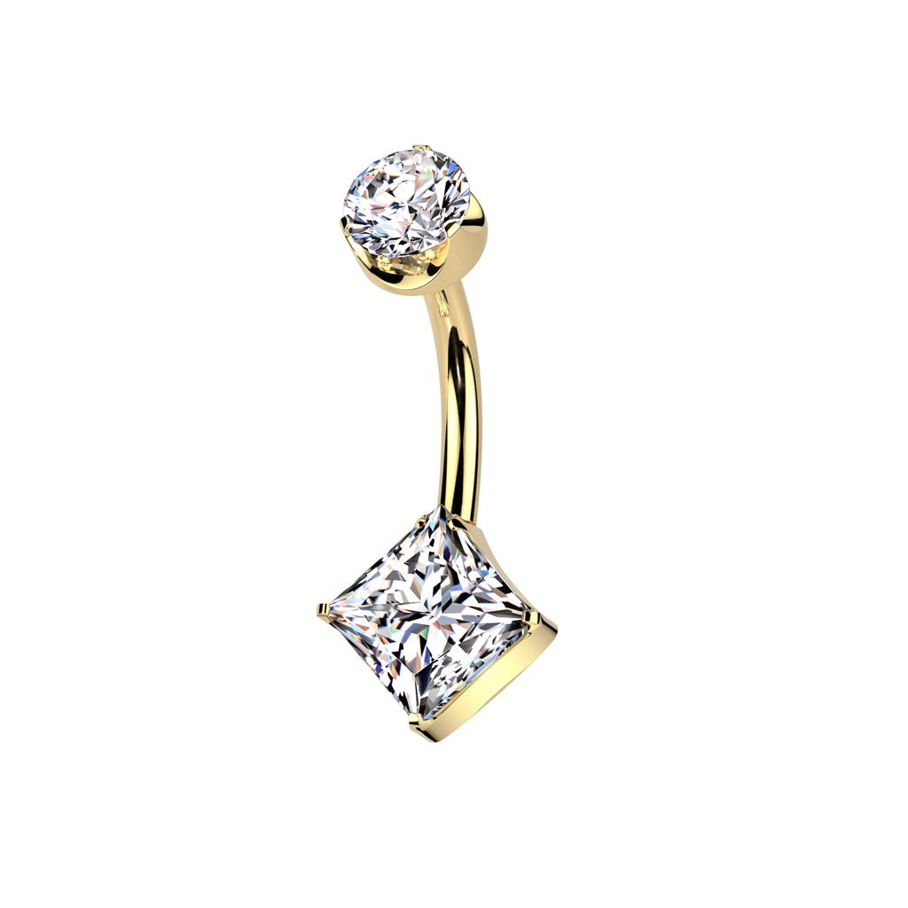 Threadless Push-In Diamond Shaped CZ Crystal Belly Button Ring - ASTM F-136 Implant Grade Titanium