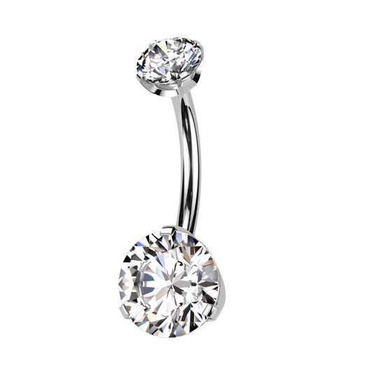 Threadless Push In Double Prong Set CZ Crystal Belly Button Ring - F136 Implant Grade Titanium