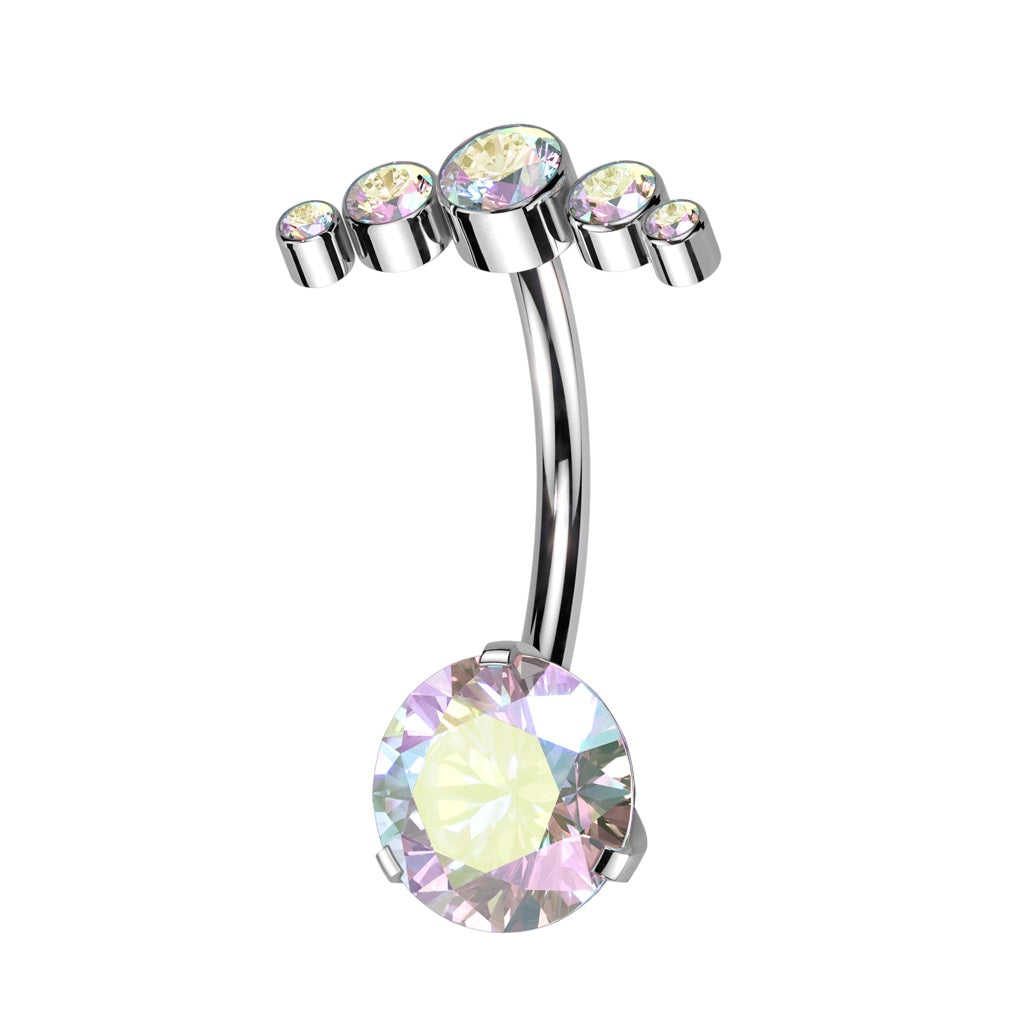 Threadless Push-In CZ Crystal Curved Top Belly Button Ring - ASTM F-136 Implant Grade Titanium