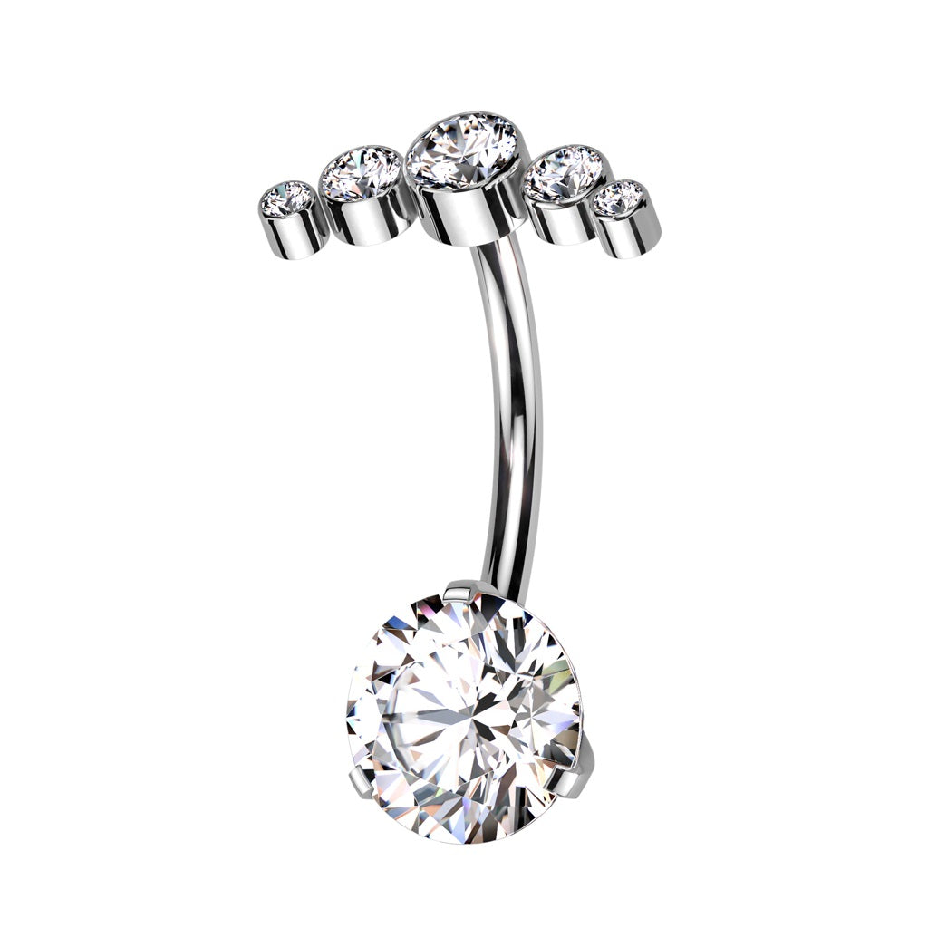 Threadless Push-In CZ Crystal Curved Top Belly Button Ring - ASTM F-136 Implant Grade Titanium
