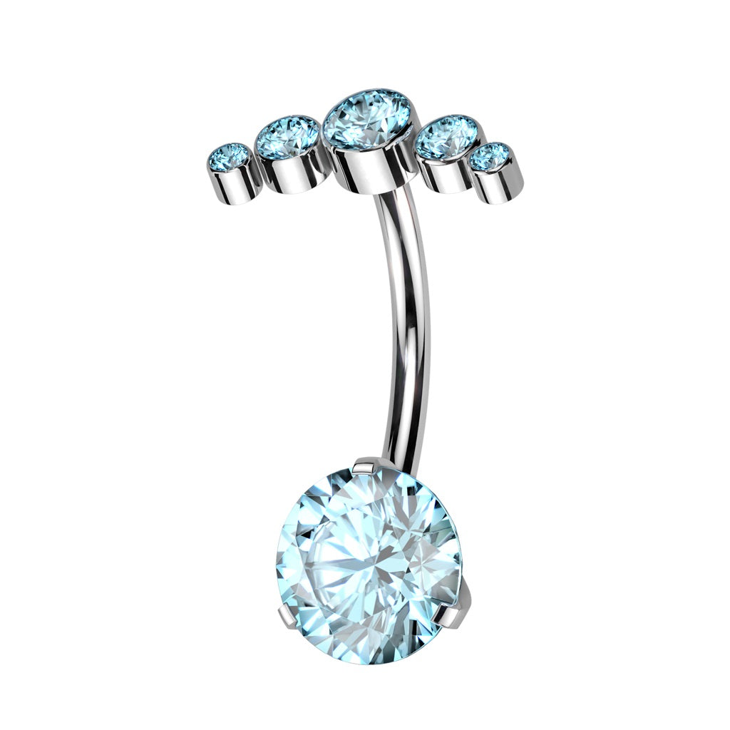 Threadless Push-In CZ Crystal Curved Top Belly Button Ring - ASTM F-136 Implant Grade Titanium
