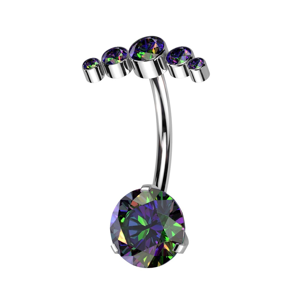 Threadless Push-In CZ Crystal Curved Top Belly Button Ring - ASTM F-136 Implant Grade Titanium