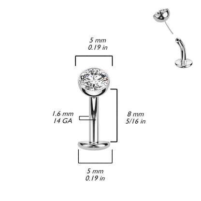 Threadless Convex Base CZ Crystal Floating Belly Button Ring - F136 Implant Grade Titanium