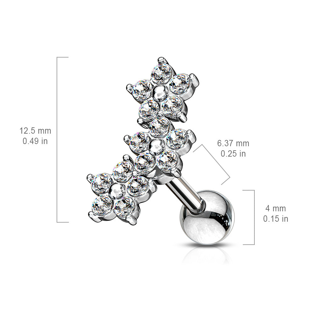 Triple CZ Crystal Flower Cluster Labret Monroe Lip Cartilage Helix Tragus Conch Ear Lobe Barbell Stud
- 316L Stainless Steel