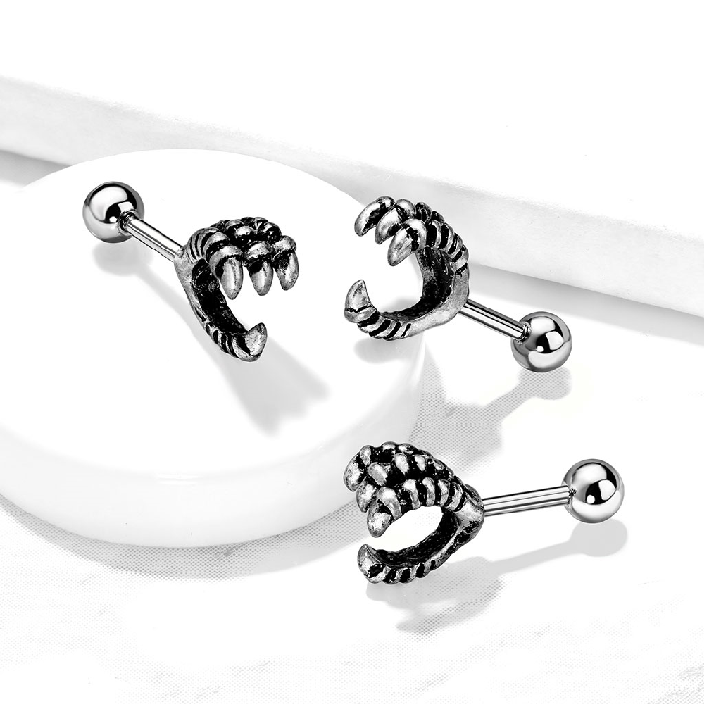 Antique Eagle Claw Cartilage Tragus Barbell Stud - 316L Stainless Steel