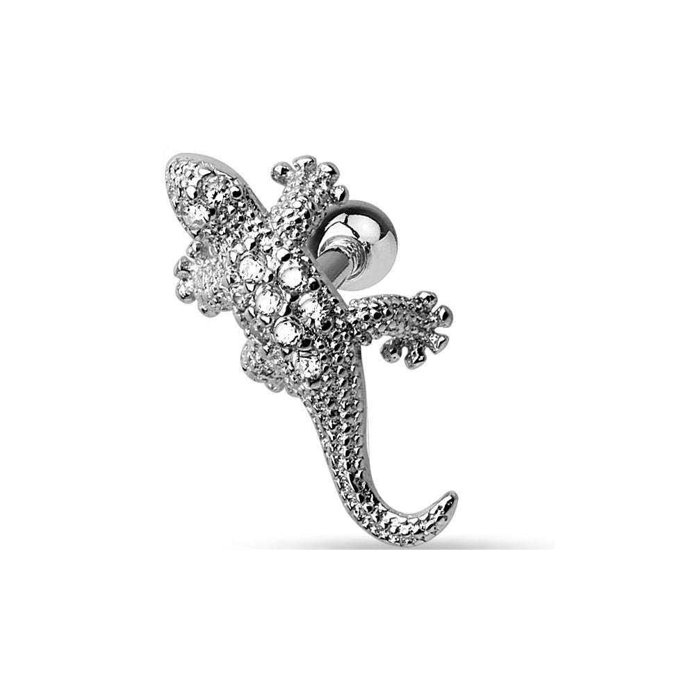 Lizard CZ Paved Tragus Cartilage Barbell - 316L Surgical Steel