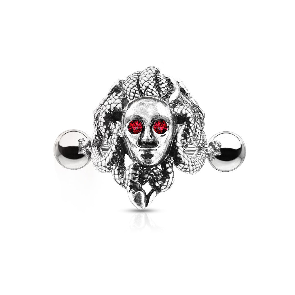 Red CZ Crystal Eyed Medusa Cartilage Helix Cuff Barbell Earring - Stainless Steel