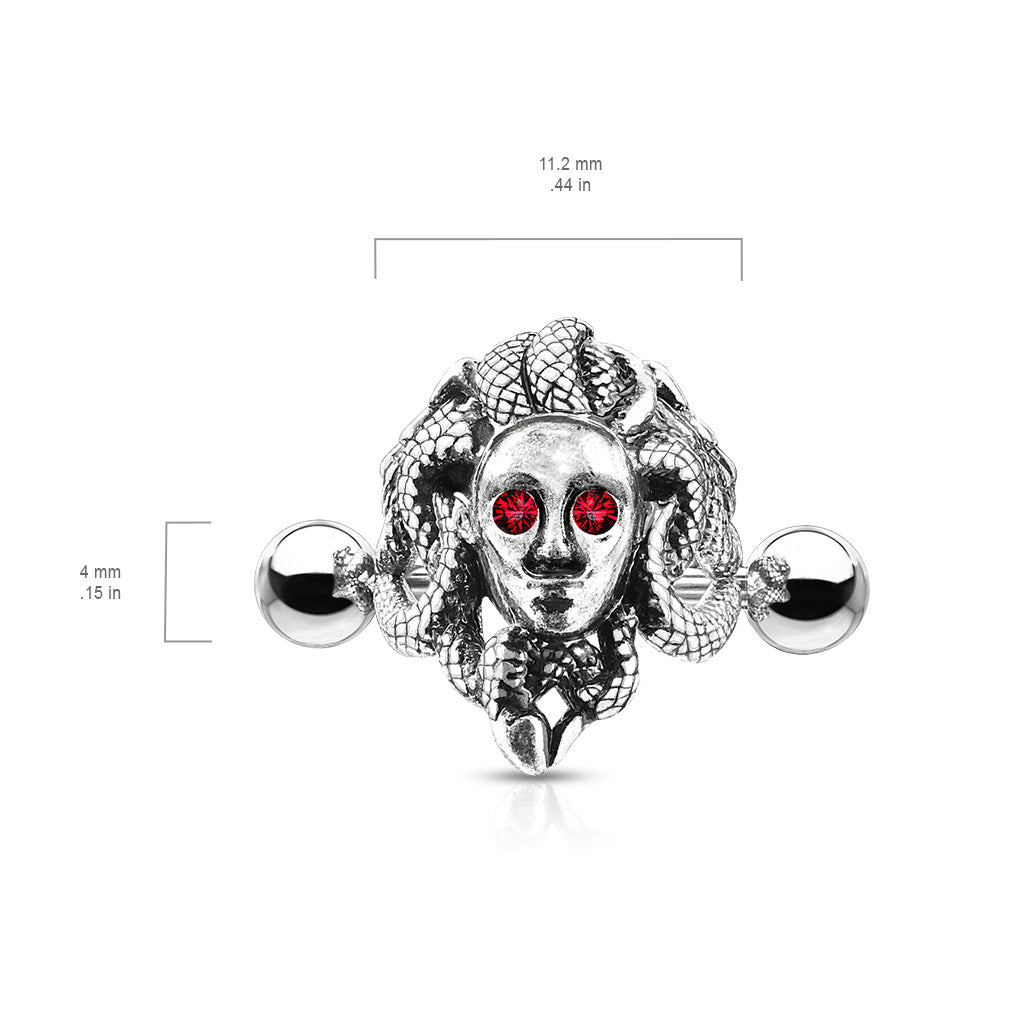 Red CZ Crystal Eyed Medusa Cartilage Helix Cuff Barbell Earring - Stainless Steel