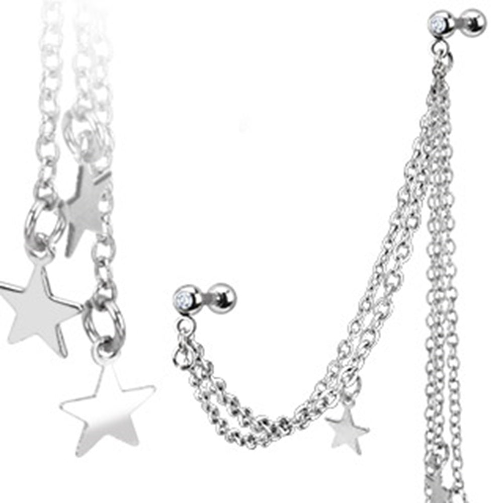 Star Dangling Connecting Chain Linked Barbells - 316L Stainless Steel