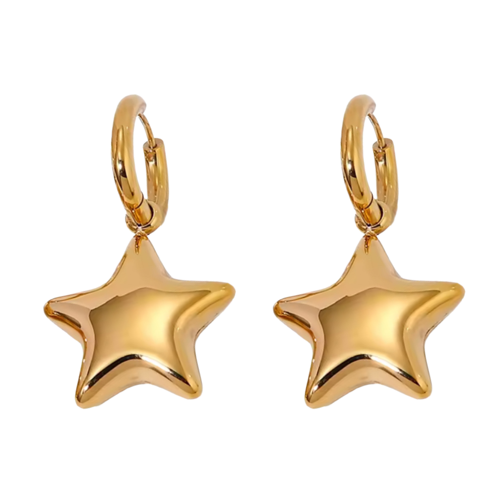 Chunky Star Dangling Huggie Hoop Earrings - Pair - Stainless Steel