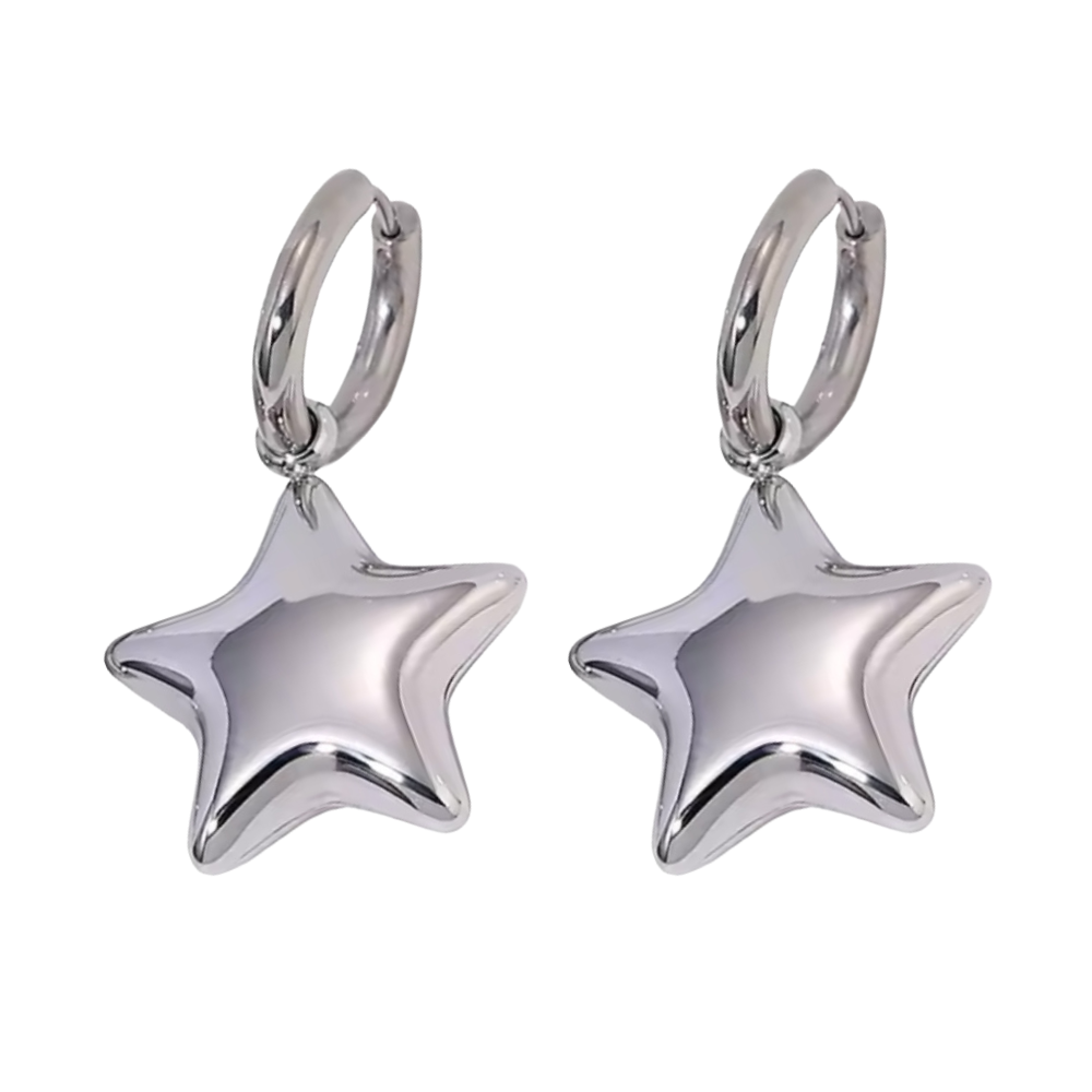 Chunky Star Dangling Huggie Hoop Earrings - Pair - Stainless Steel