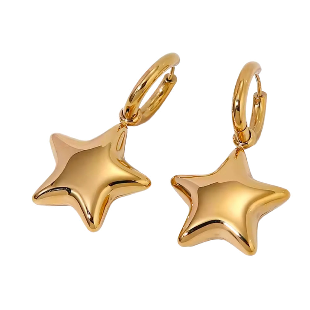 Chunky Star Dangling Huggie Hoop Earrings - Pair - Stainless Steel