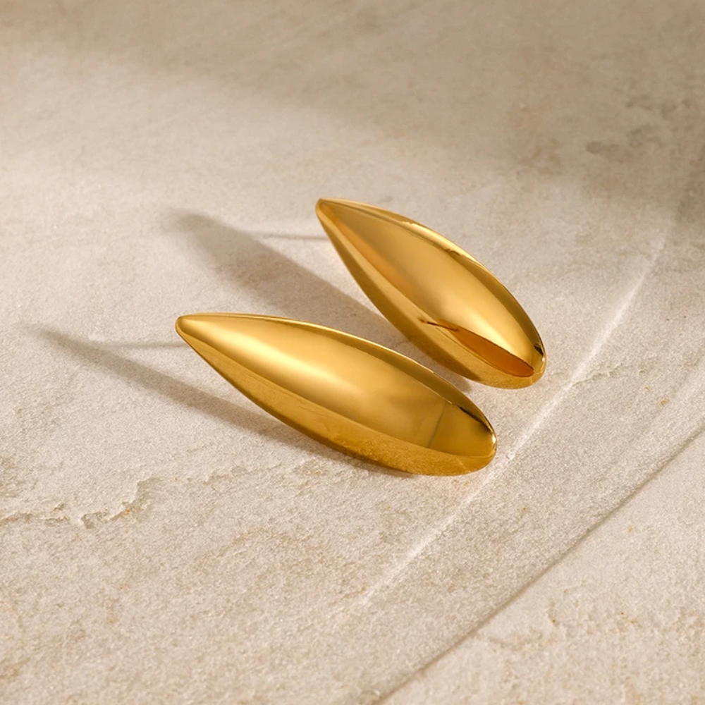 Long Teardrop Earrings - Pair - Stainless Steel