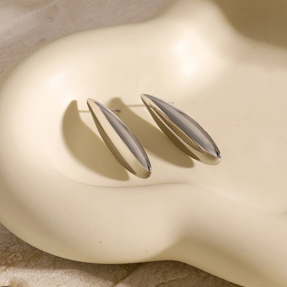 Long Teardrop Earrings - Pair - Stainless Steel