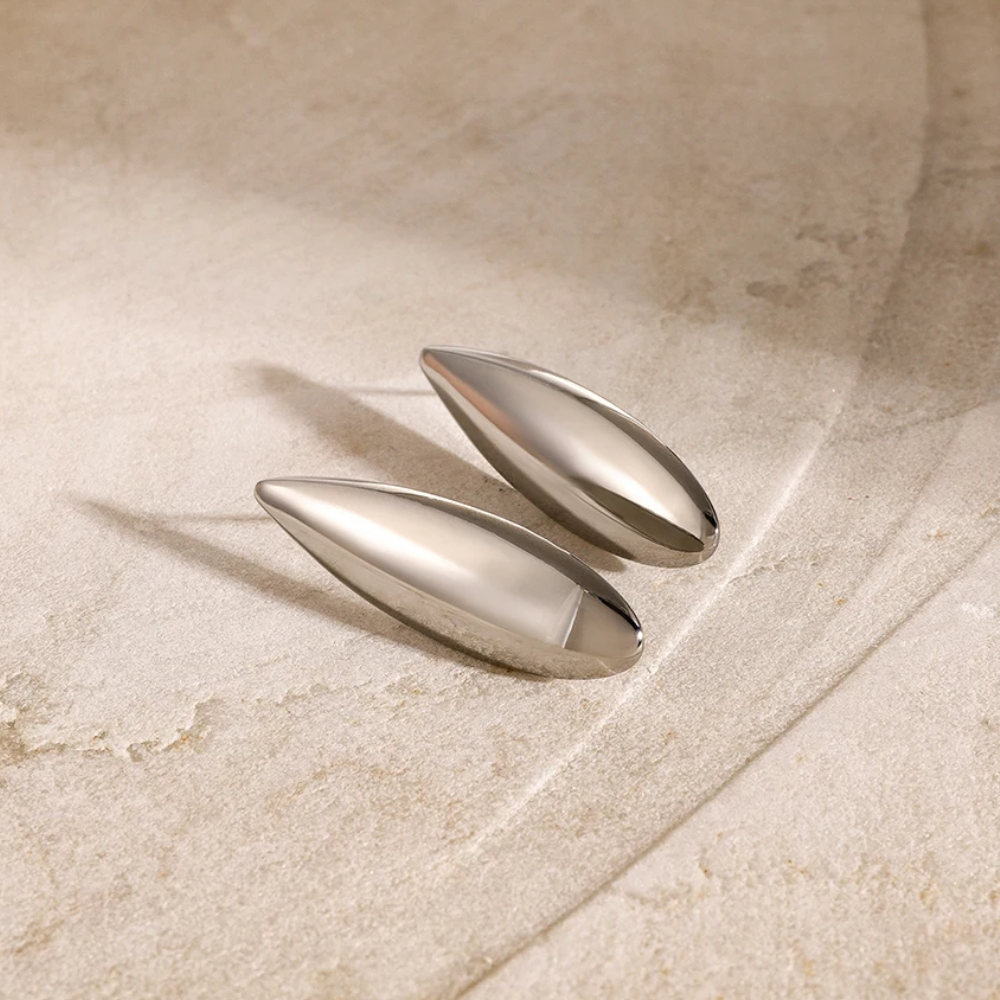 Long Teardrop Earrings - Pair - Stainless Steel