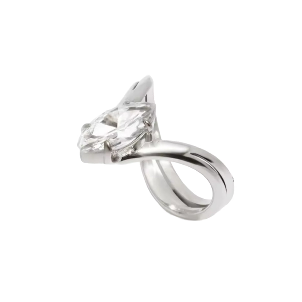 Marquise Shaped Zircon Crystal V-Shaped Ring - Stainless Steel