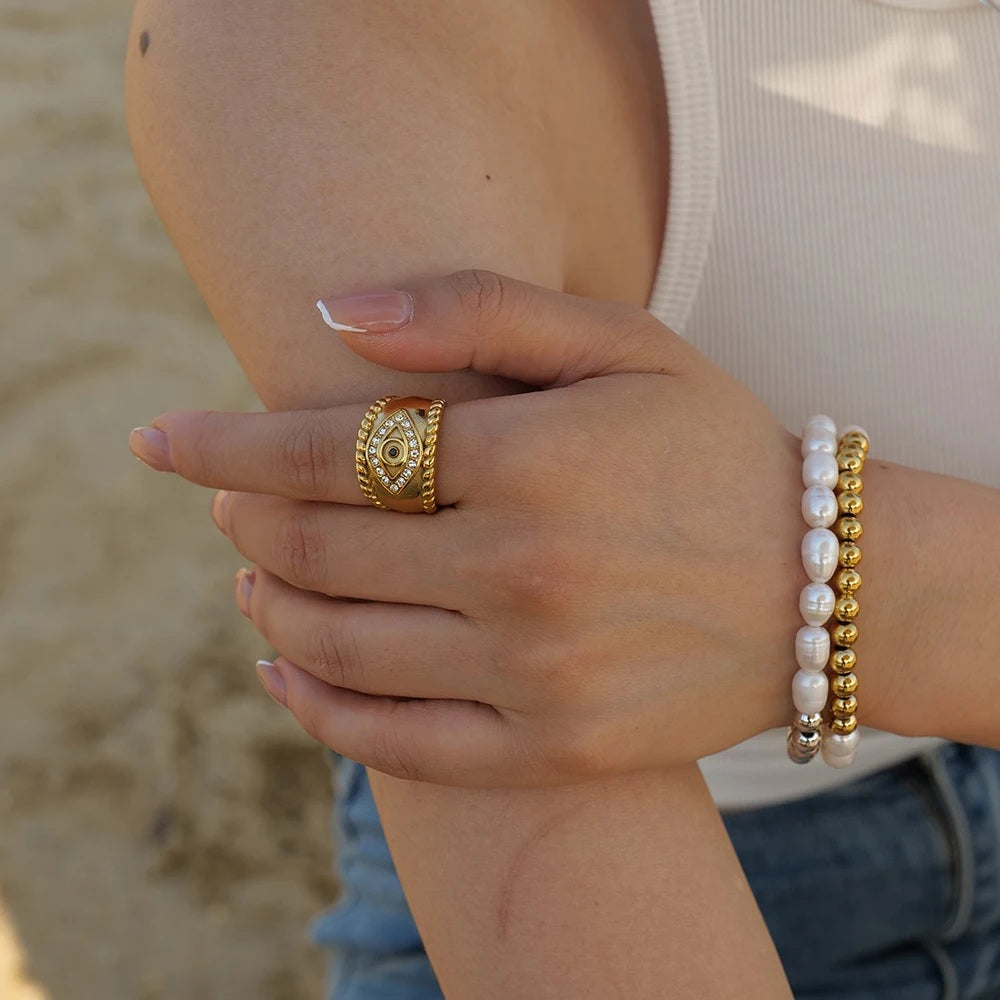 Crystal Evil Eye Ring - 18k Gold Plated Stainless Steel