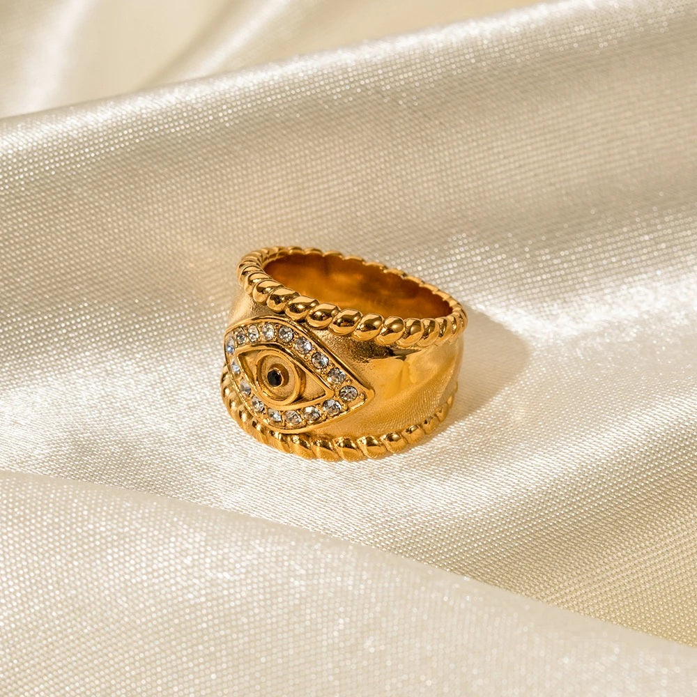 Crystal Evil Eye Ring - 18k Gold Plated Stainless Steel