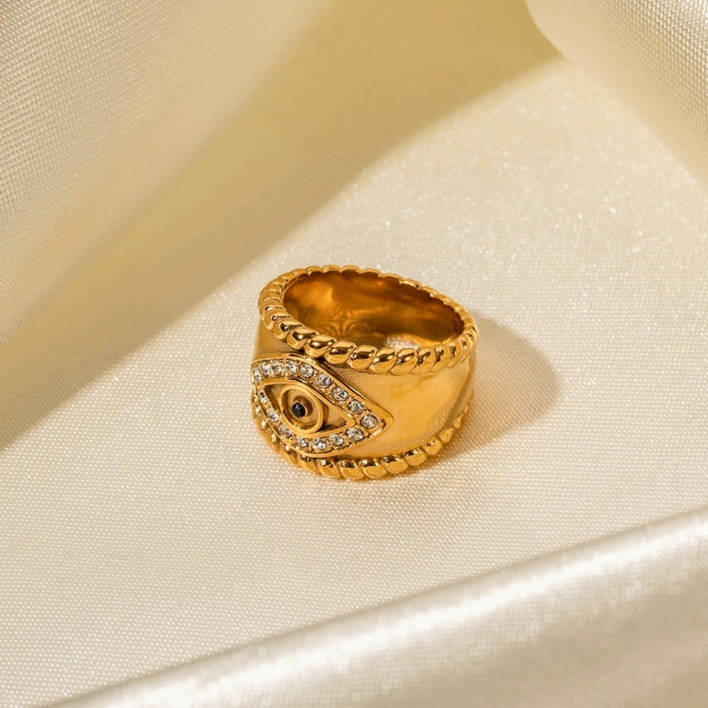 Crystal Evil Eye Ring - 18k Gold Plated Stainless Steel