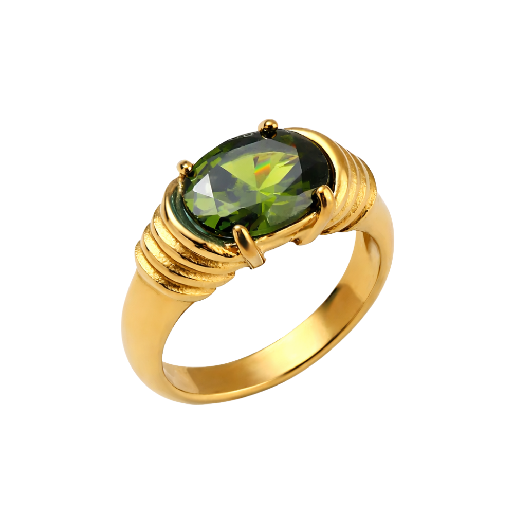 Oval CZ Crystal Ring - 18K Gold Plated Stainless Steel