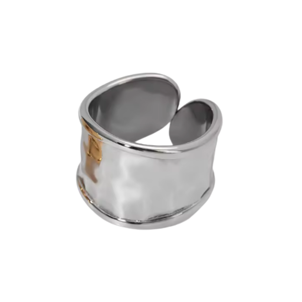 Thick Hammered Chunky Cuff Ring - Stainless Steel