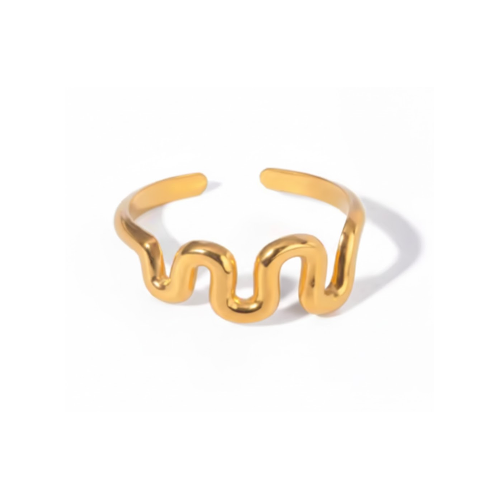 Wavy Adjustable Statement Ring - Gold Plated Stainless Steel