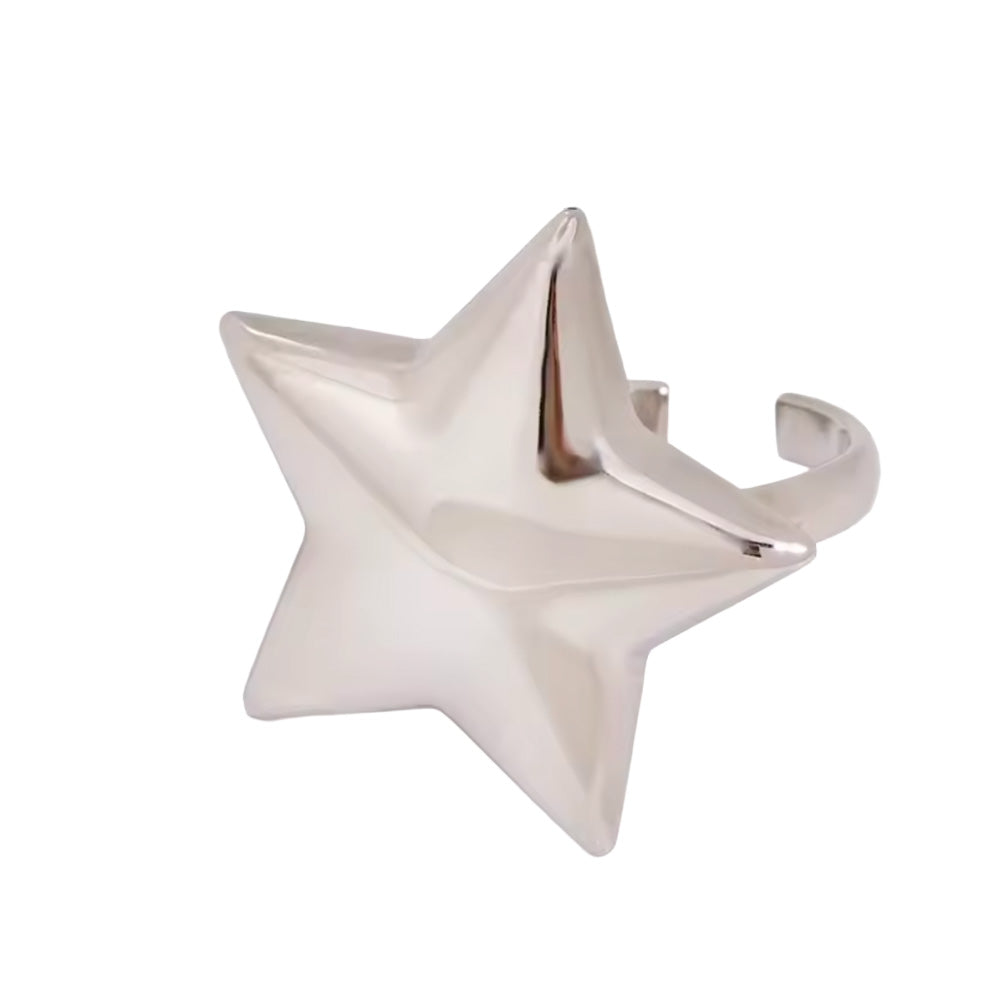 Adjustable Chunky Star Ring - Stainless Steel