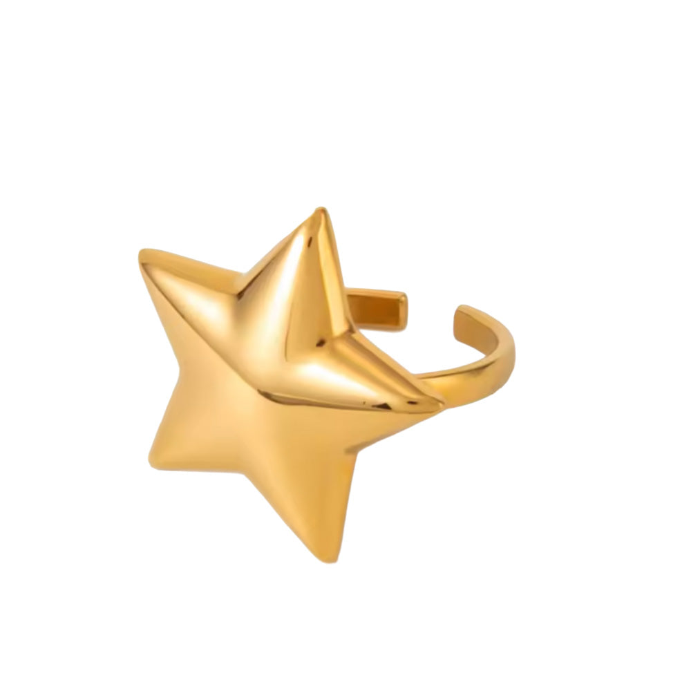 Adjustable Chunky Star Ring - Stainless Steel