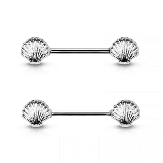 Seashell Ends Nipple Barbells, Sold as a Pair - 316L Stainless Steel