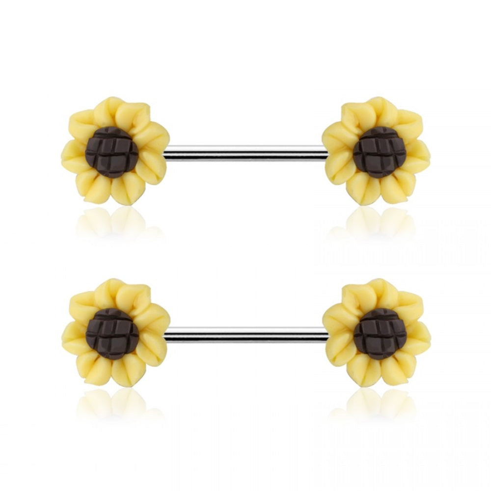 Sunflower Nipple Barbells - Pair - 316L Stainless Steel