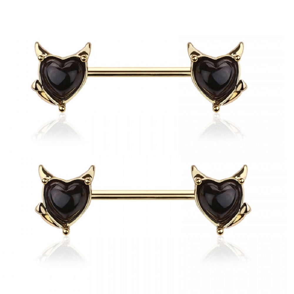 Devil Heart Nipple Barbells 316L Stainless Steel Pair – piercedowl
