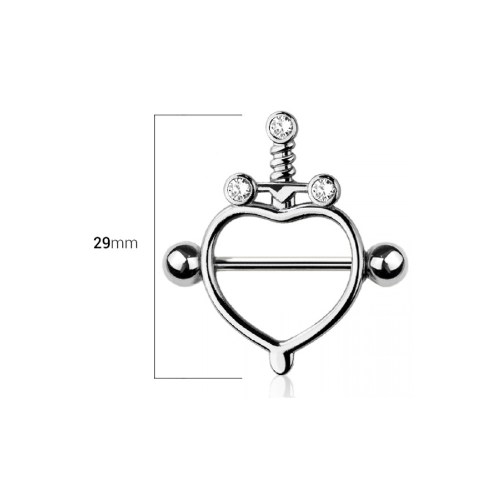 Sword with Heart Outline Nipple Shields - Pair - 316L Stainless Steel