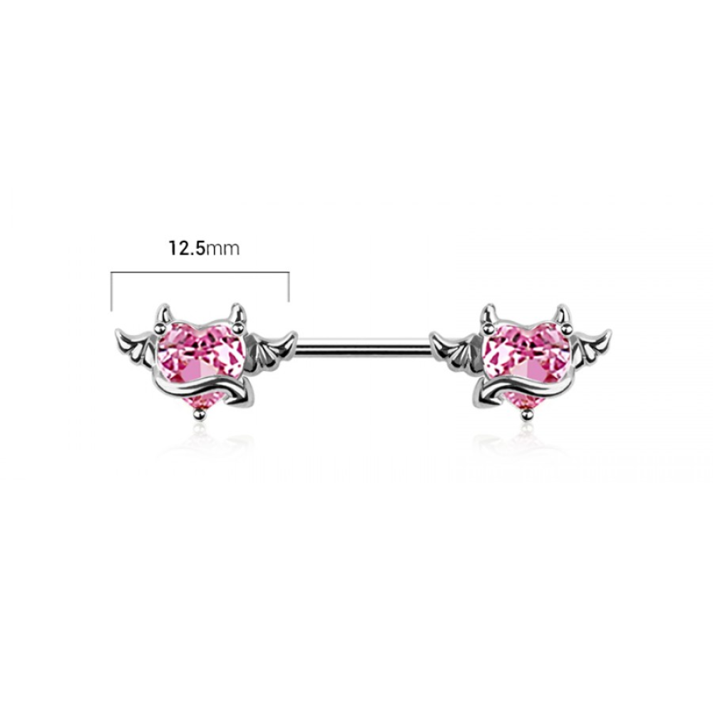 CZ Crystal Devil Heart Nipple Barbells - Pair - 316L Stainless Steel