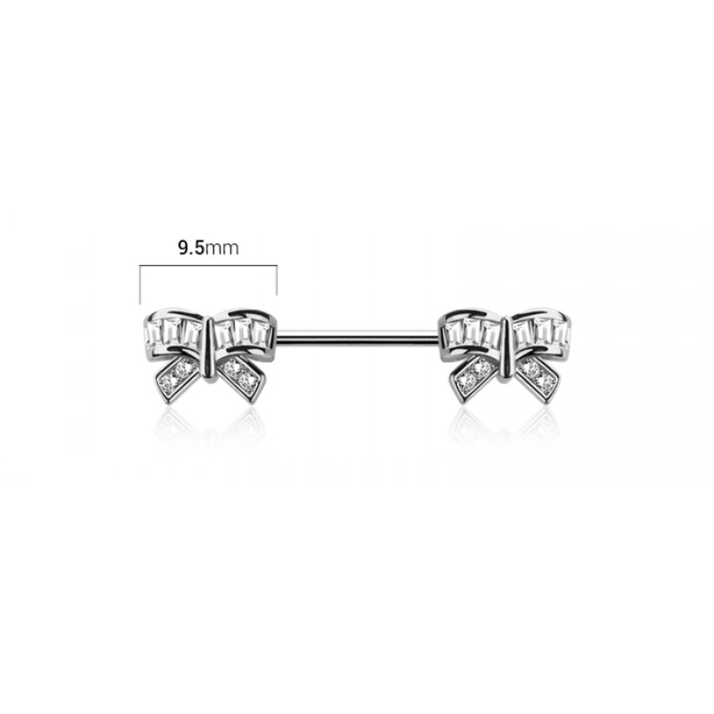 CZ Crystal Bows Nipple Barbells - Pair - 316L Stainless Steel