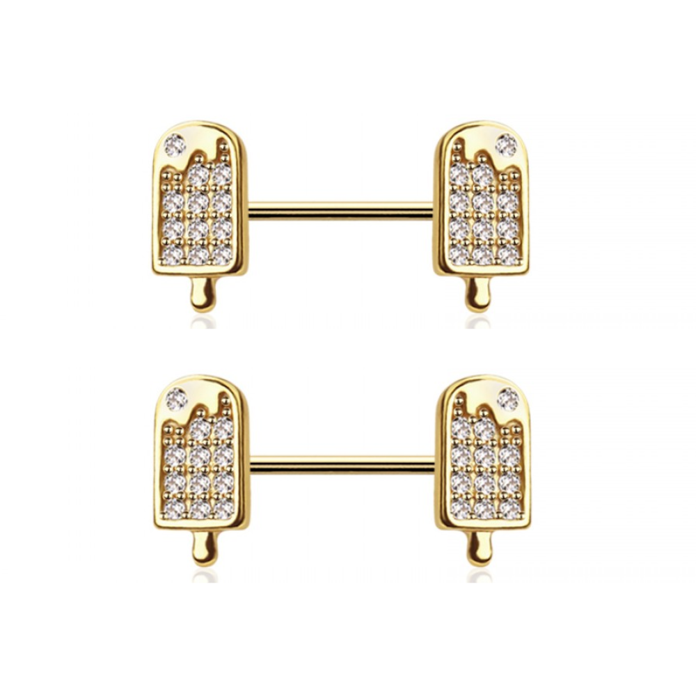 CZ Crystal Ice Cream Bar Nipple Barbells - Pair - 316L Stainless Steel