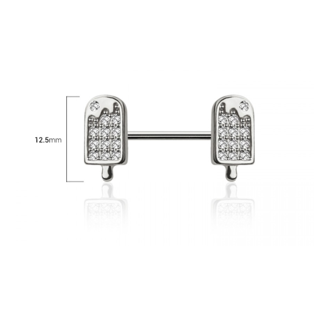 CZ Crystal Ice Cream Bar Nipple Barbells - Pair - 316L Stainless Steel