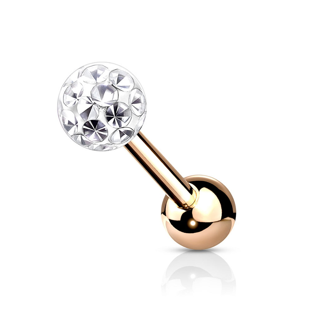 Internally Threaded Epoxy Covered Crystal Paved Ball Top Barbell Stud - 316L Stainless Steel