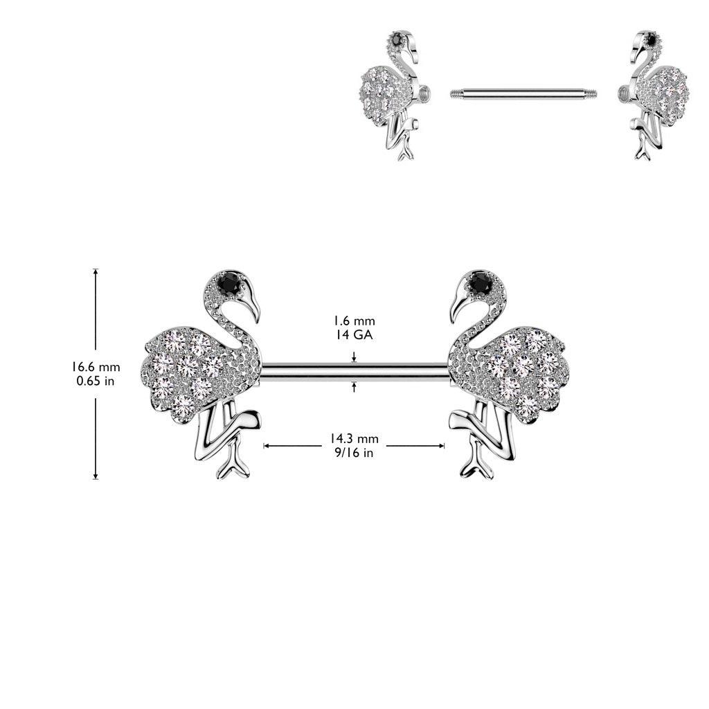 CZ Crystal Flamingo Nipple Barbells - Pair - 316L Stainless Steel