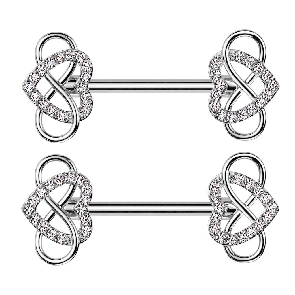 CZ Crystal Infinity Heart Nipple Barbells - Pair - 316L Stainless Steel