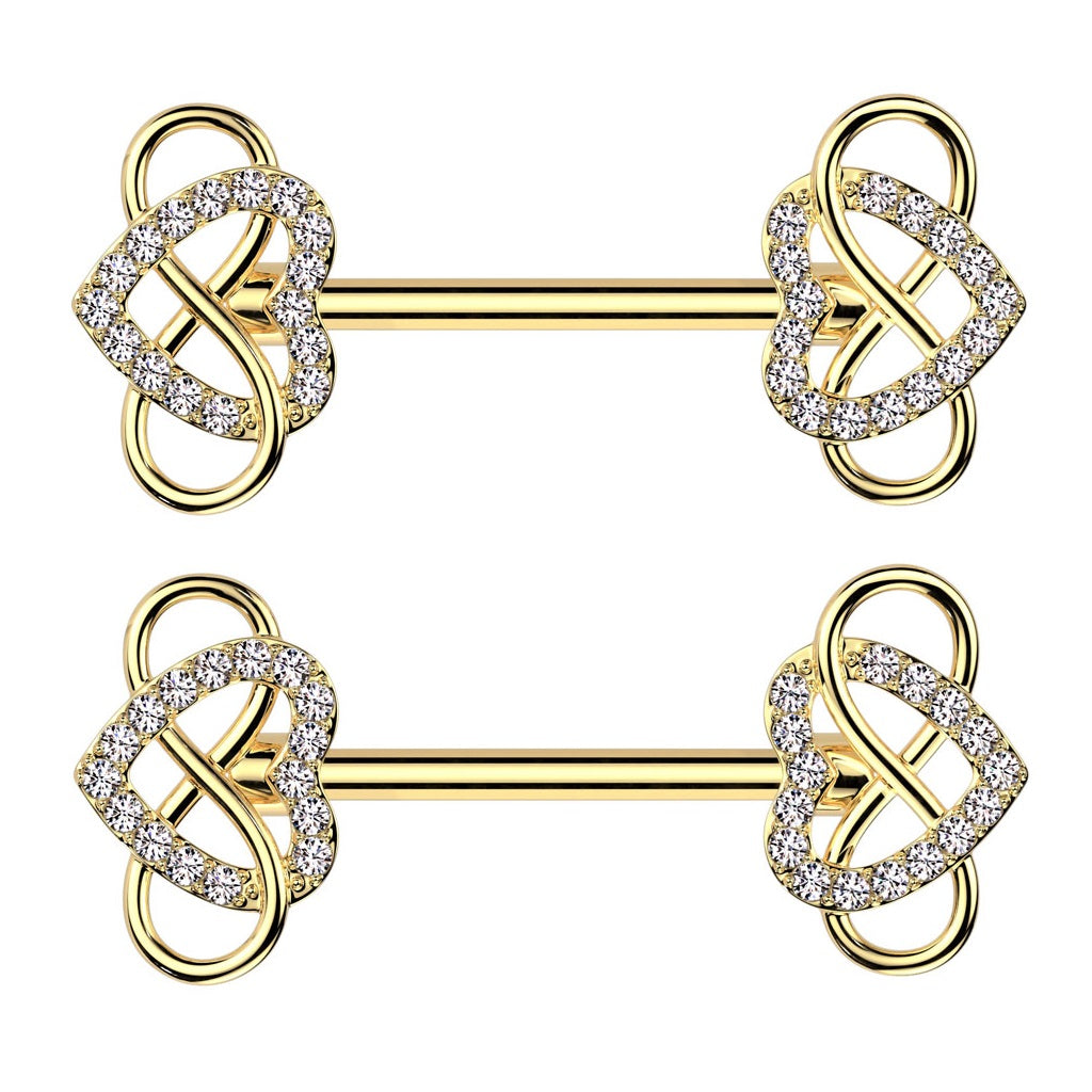 CZ Crystal Infinity Heart Nipple Barbells - Pair - 316L Stainless Steel