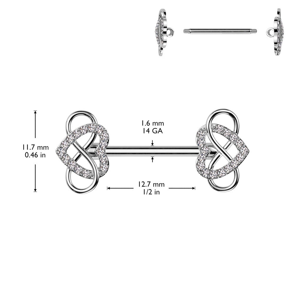 CZ Crystal Infinity Heart Nipple Barbells - Pair - 316L Stainless Steel