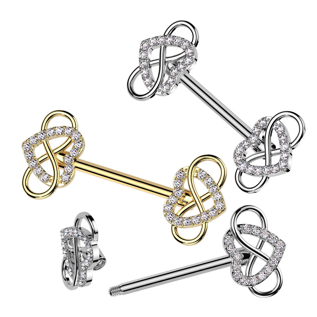 CZ Crystal Infinity Heart Nipple Barbells - Pair - 316L Stainless Steel