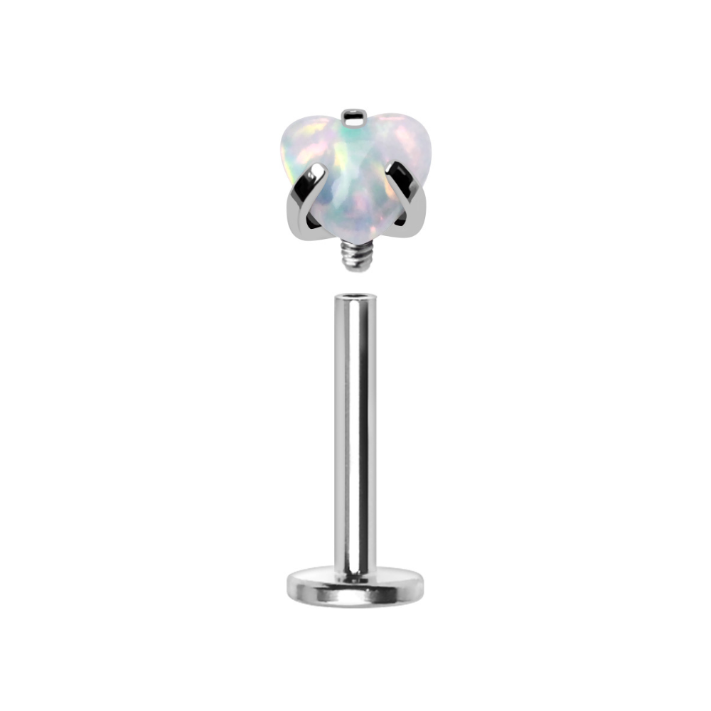 Internally Threaded Prong Set Synthetic Opal Heart Flat Back Stud - 316L Stainless Steel