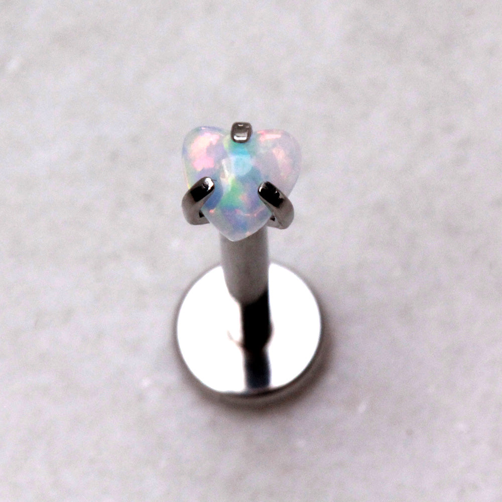 Internally Threaded Prong Set Synthetic Opal Heart Flat Back Stud - 316L Stainless Steel