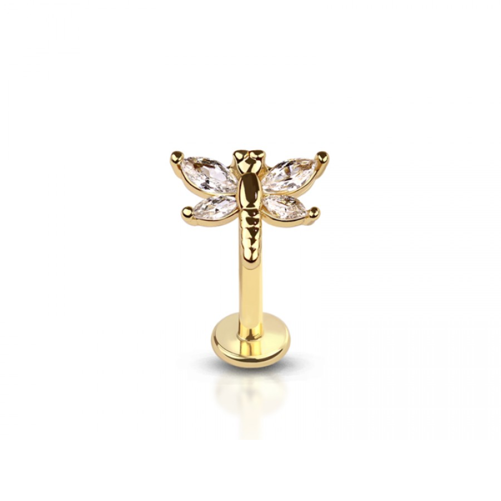 Internally Threaded CZ Crystal Dragonfly Top Flat Back Stud - 316L Stainless Steel