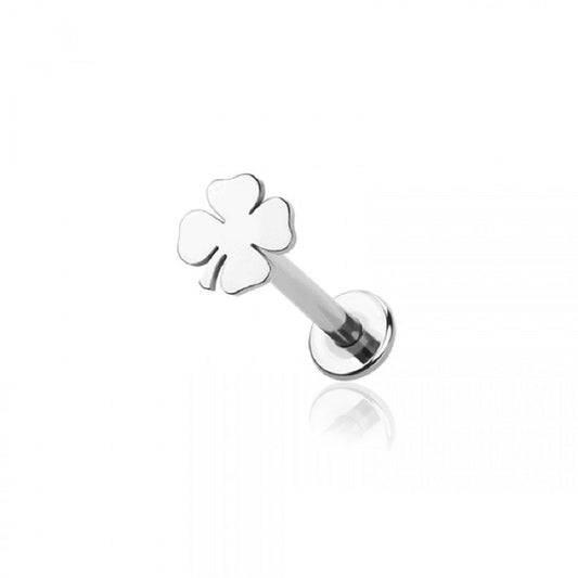 Internally Threaded Four Leaf Clover Top Labret Stud - 316L Stainless Steel