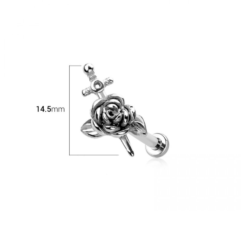 Threadless Push In Rose with Dagger Flat Back Stud - 316L Stainless Steel