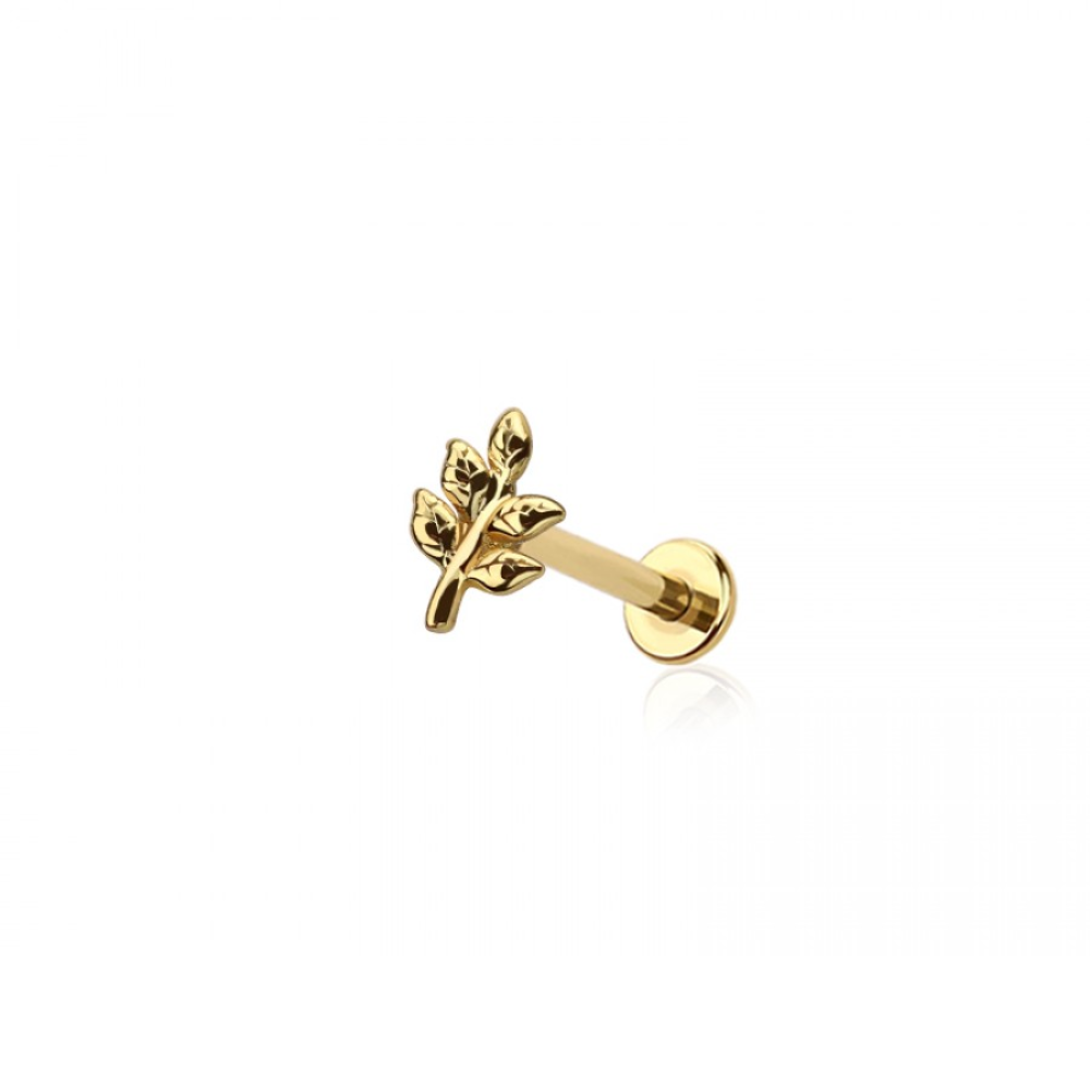Threadless Push In Leaf Sprig Flat Back Stud - 316L Stainless Steel