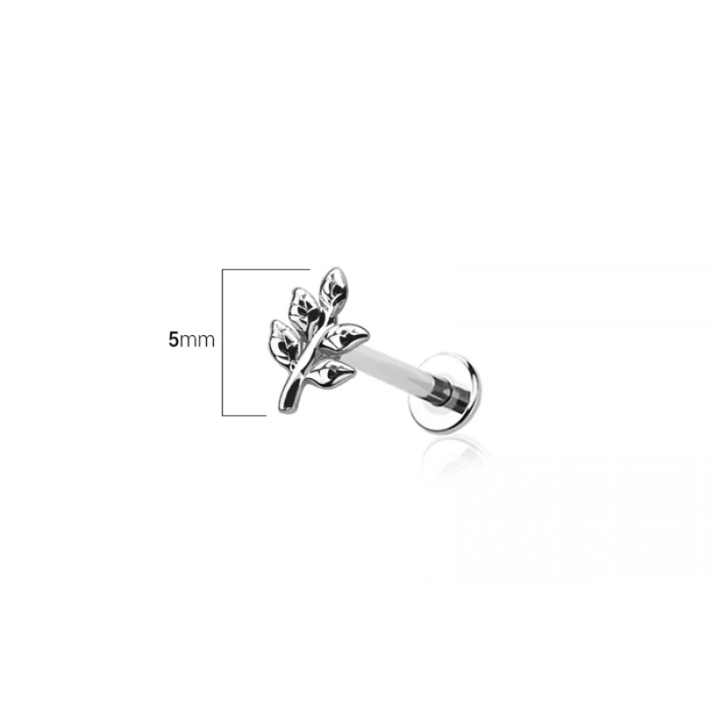Threadless Push In Leaf Sprig Flat Back Stud - 316L Stainless Steel